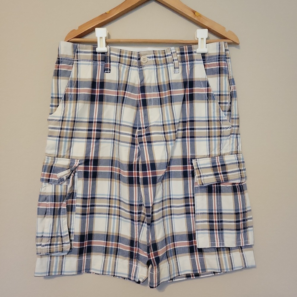 Old Navy Mens Plaid Cargo Shorts Size 31 New Baggy Preppy Skater Mid 00s Y2K